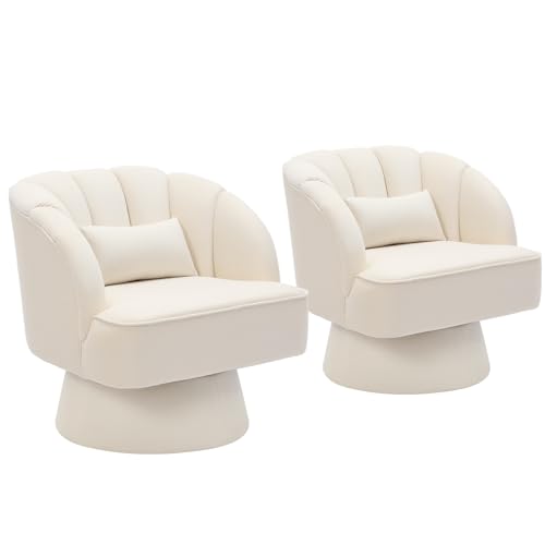 GarveeHome Modern Swivel Barrel Accent Chair, Teddy Fabric Upholstered Armchair, Black W334223