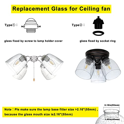 4 Pack Clear Seeded Glass Replacement Shades for Ceiling Fan Light Fixtures A828668