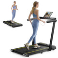 2 in 1 Folding Treadmill, 2.5HP Under Desk Treadmill Portable Walking Pad Treadmills for Home Office with Dual LED Display, Large Running Area, App & Bluetooth Speaker, 0.6-10MPH