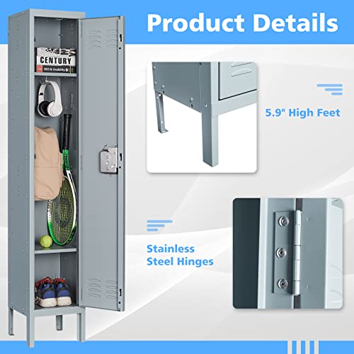 Letaya Metal Lockers 5 Doors 66" Tall Steel Storage Cabinet Gray G40479