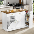 4 EVER WINNER Rolling Kitchen Island with Pull Out Spice Rack, Portable Kitchen Island Cart with Tilt Out Trash Can Cabinet, 2 Drawers, Large Kitchen Island with Storage for Kitchen, White