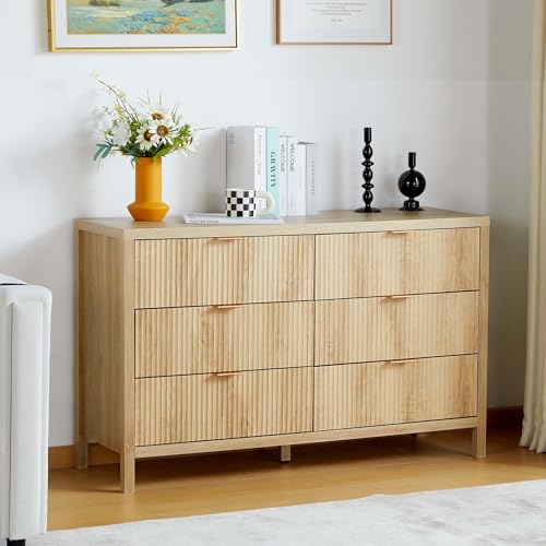 Fluted 5 Drawers Dresser for Bedroom, Wooden Tall Storage, Walnut L1075