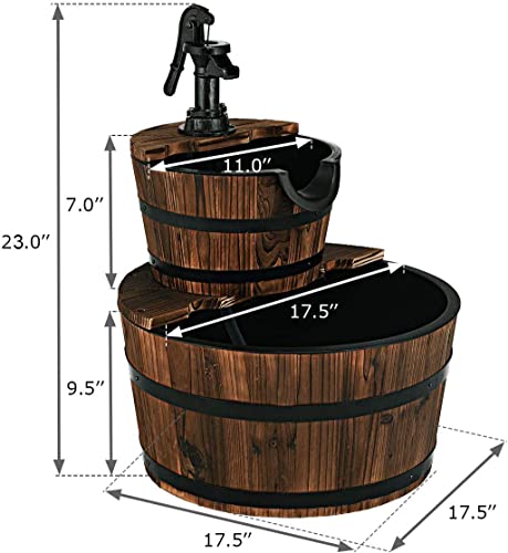 Giantex 2-Tier Barrel Waterfall Fountain Outdoor with Electric Pump I27953