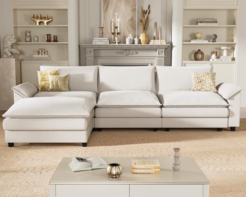 Homall 119" Modular Sectional Sofa with Reversible Ottoman, Light Grey V97154