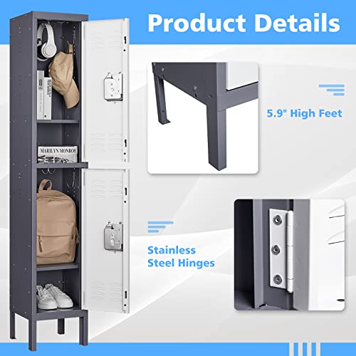 Letaya Metal Lockers 5 Doors 66" Tall Steel Storage Cabinet Gray G40479