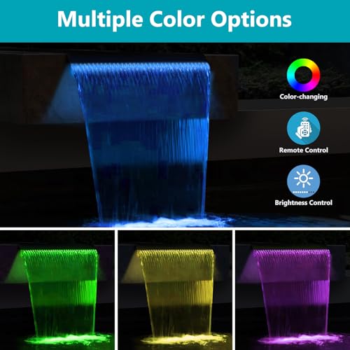 Pond Waterfall Kit with LED Lights, 12 Inch Stainless Steel Spillway, 880GPH Pump O35083