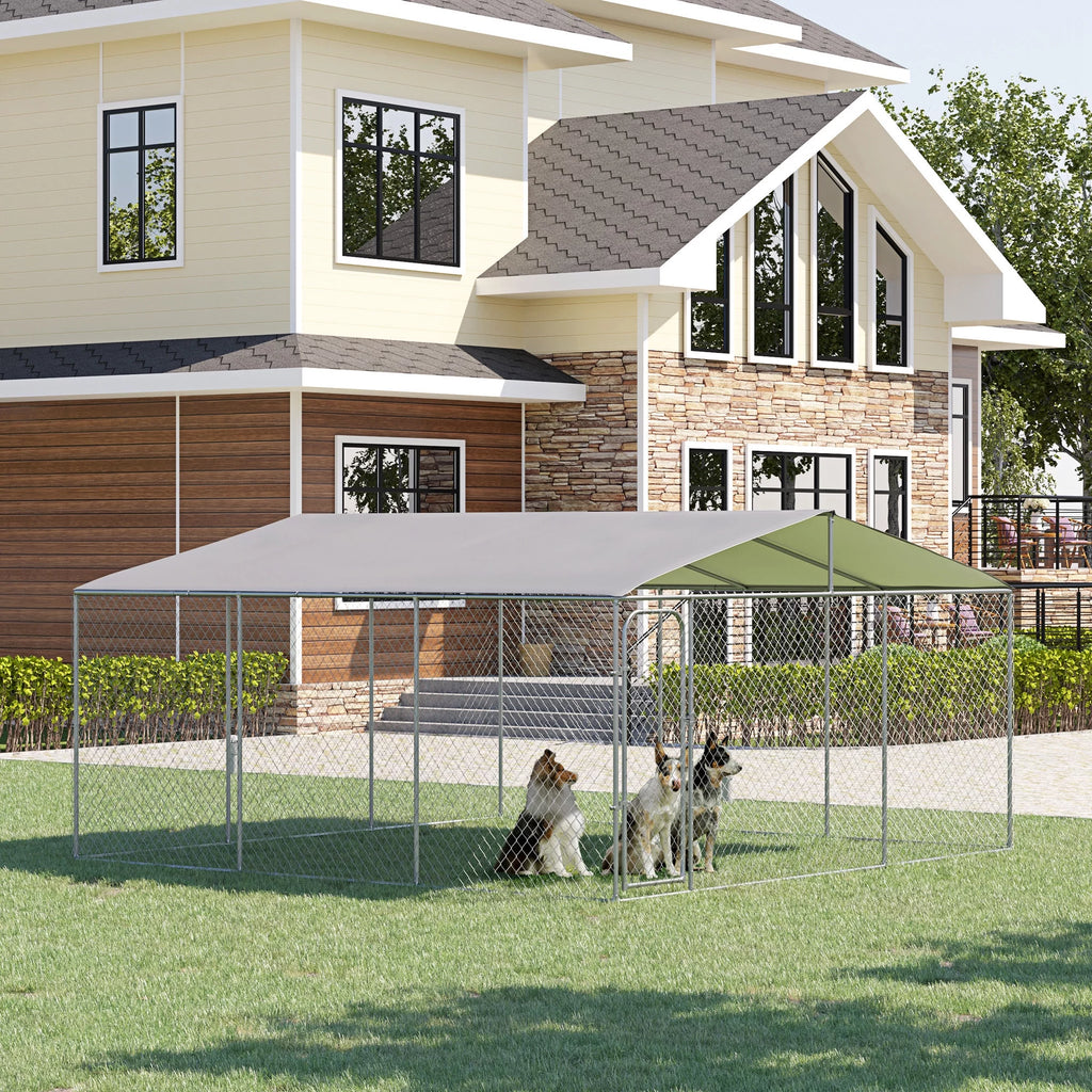 PawHut Dog Kennel Heavy Duty Playpen with Galvanized Steel, Waterproof Cover Q7384