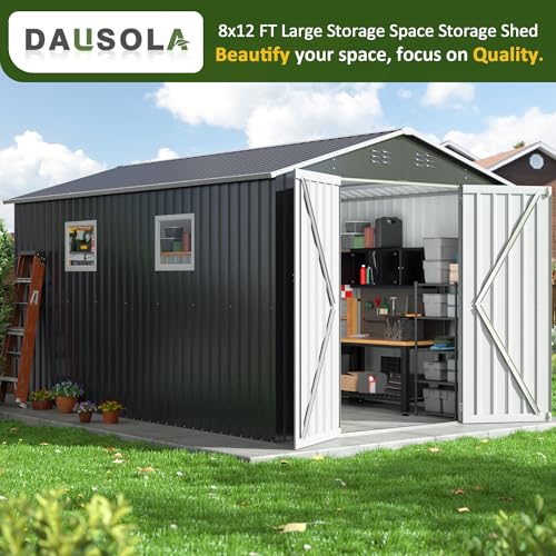 10x10 FT Outdoor Metal Storage Shed with Lockable Doors, Grey Q804763