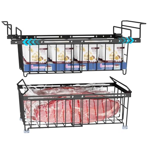 iSPECLE Freezer Organizer Bins 2 Pack, Expandable Stackable for Chest Freezer, Black R10570