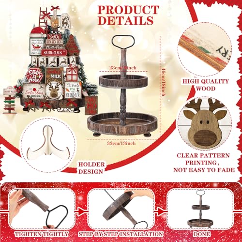 Nuogo 24 Pcs Christmas Tiered Tray Decorations Set with 2 Tier Stand C248