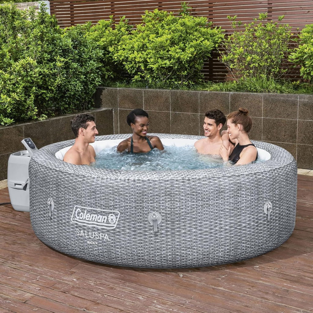 Bestway Coleman Sicily AirJet Inflatable Round Hot Tub with EnergySense Cover, Gray P59351