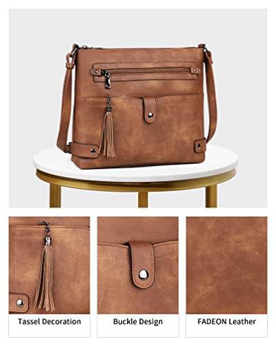 FADEON Large Crossbody Purses for Women Leather Multi Pocket Shoulder Bag W539945