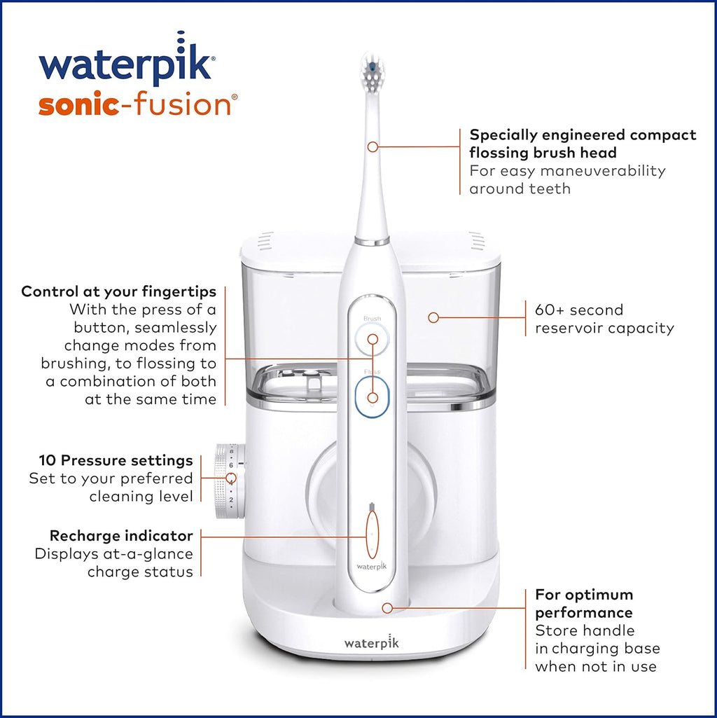 Waterpik Sonic-Fusion SF-02 Electric Toothbrush & Water Flosser Combo, White Y174
