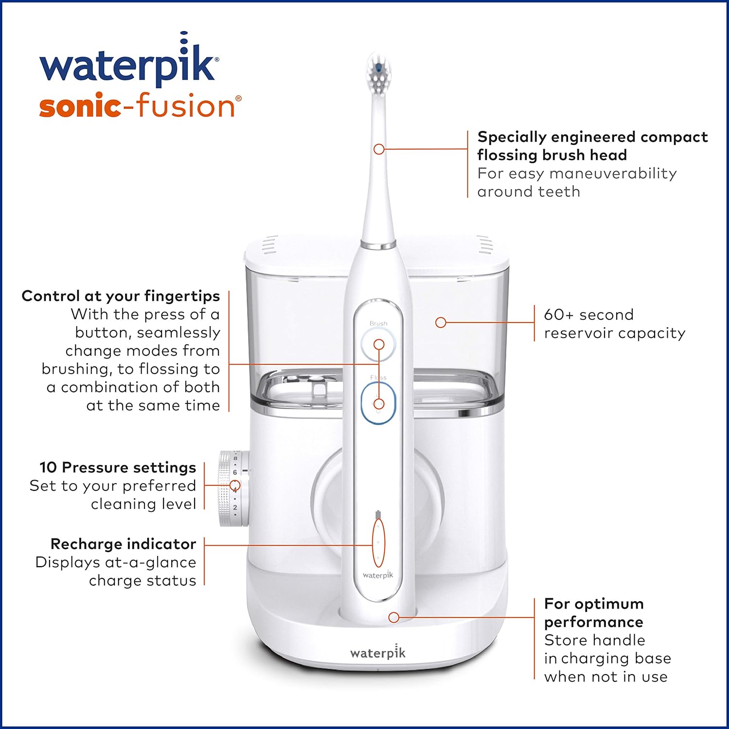 Waterpik Sonic-Fusion SF-02 Electric Toothbrush & Water Flosser Combo, White Y174