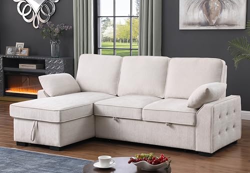 L-Shaped Pull Out Sleep Sofabed with Storage Chaise, Chenille Upholstered X30892