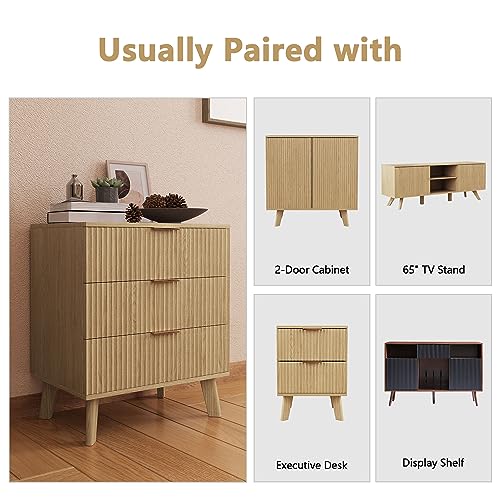 Fluted 5 Drawers Dresser for Bedroom, Wooden Tall Storage, Walnut L1075