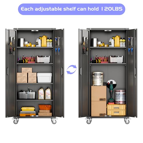 Aobabo 73''H Metal Garage Storage Cabinet with Wheels, Black S572804