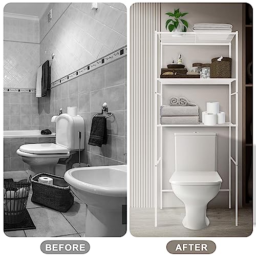 Over The Toilet Storage, 3-Tier Bathroom Organizer Shelf, White C4056