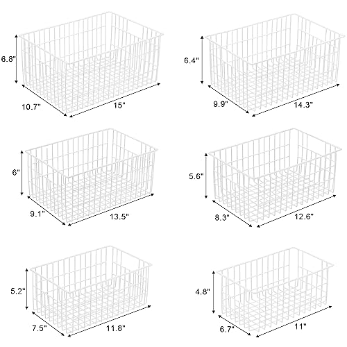 Orgneas Freezer Organizer Bins, Vertical Sides Wire Baskets, Set of 6 A2411