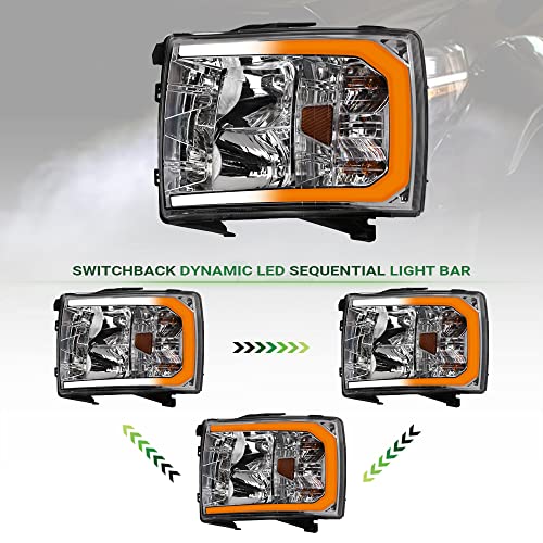 Compatible With Chevy Silverado 1500/2500/3500 HD Switchback Sequential LED Headlights Black Housing A769