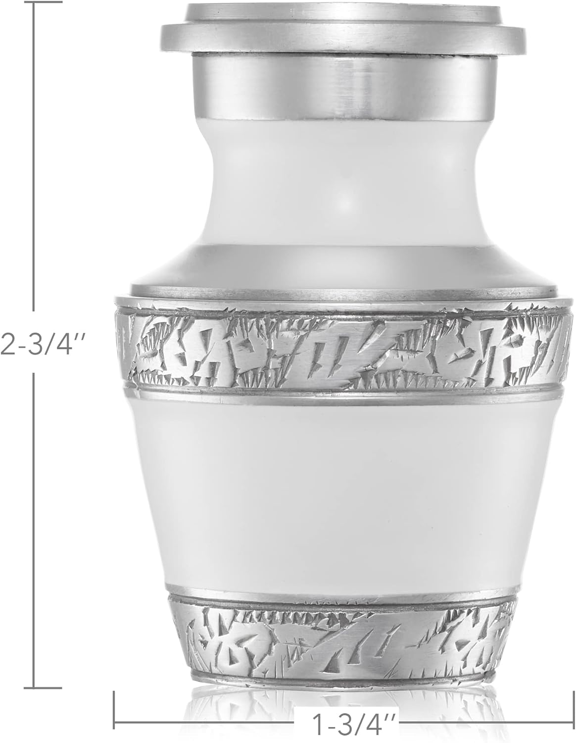 Reminded Small Cremation Memorial Urn for Human Ashes, White and Silver with Velvet Case E534