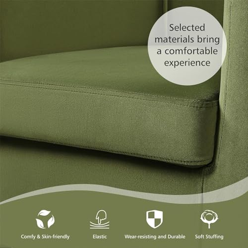 Yaheetech Velvet Accent Chair, Modern Upholstered Barrel Chair, Olive Green J55628