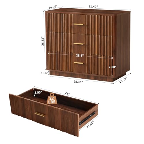 Fluted 5 Drawers Dresser for Bedroom, Wooden Tall Storage, Walnut L1075