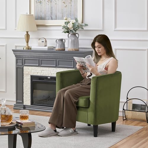 Yaheetech Velvet Accent Chair, Modern Upholstered Barrel Chair, Olive Green J55628