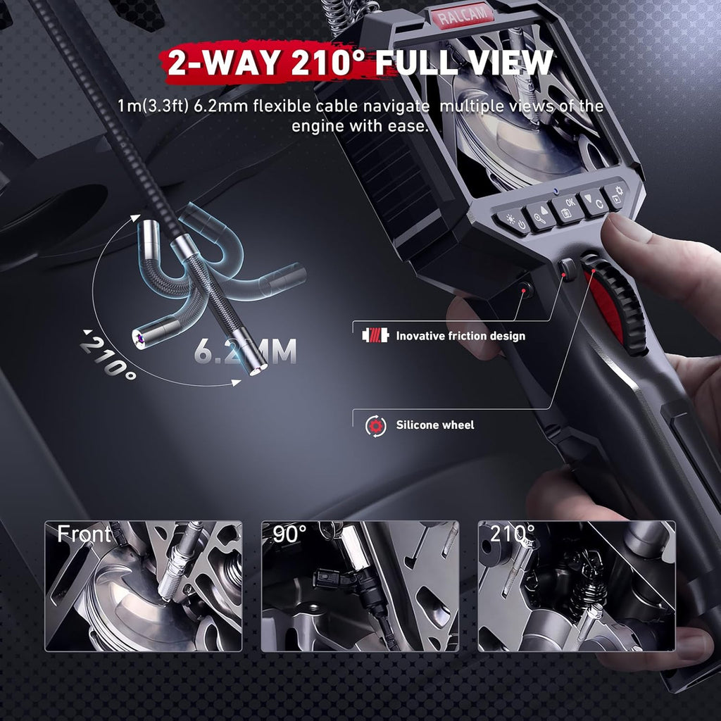 Ralcam Articulating Borescope 2-Way 180° Inspection Camera with 3.5'' IPS Screen Z12880