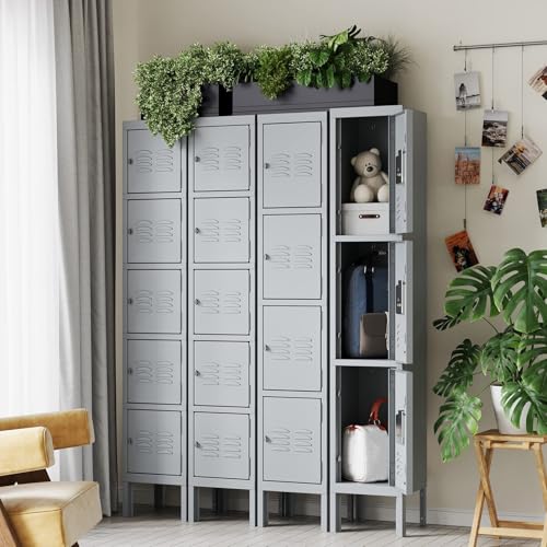 Letaya Metal Lockers 5 Doors 66" Tall Steel Storage Cabinet Gray G40479