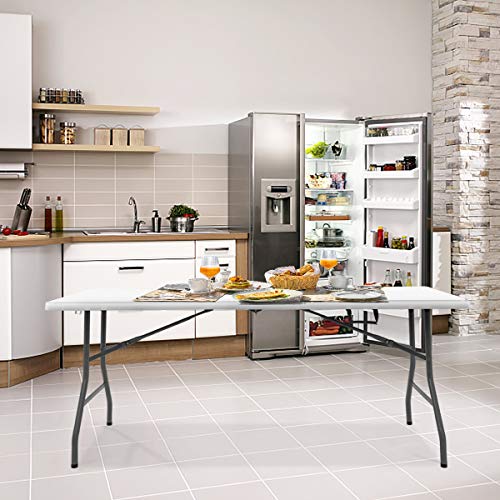 GYMAX 6FT Folding Table, Portable Lightweight Camping Table with Carry Handle Q62396