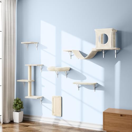 NUNU LAB Wall Mounted Cat Climber Set with House, Tunnel, Scratcher, Black M305
