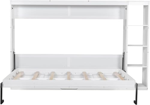 Full Murphy Bed with Storage Shelves, White Z979