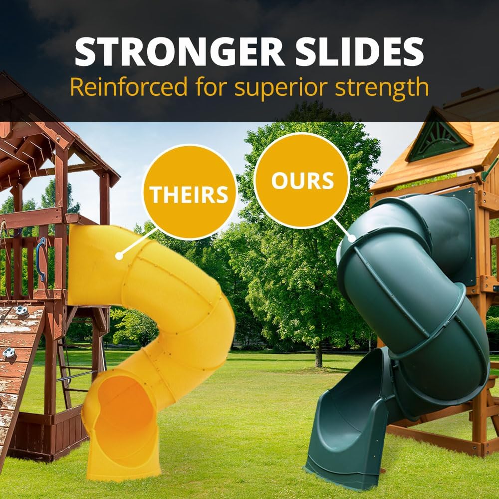 Gorilla Playsets Mountaineer Wooden Swing Set with Two Slides, Brown L164