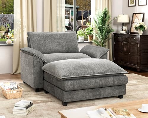 Homall 119" Modular Sectional Sofa with Reversible Ottoman, Light Grey V97154