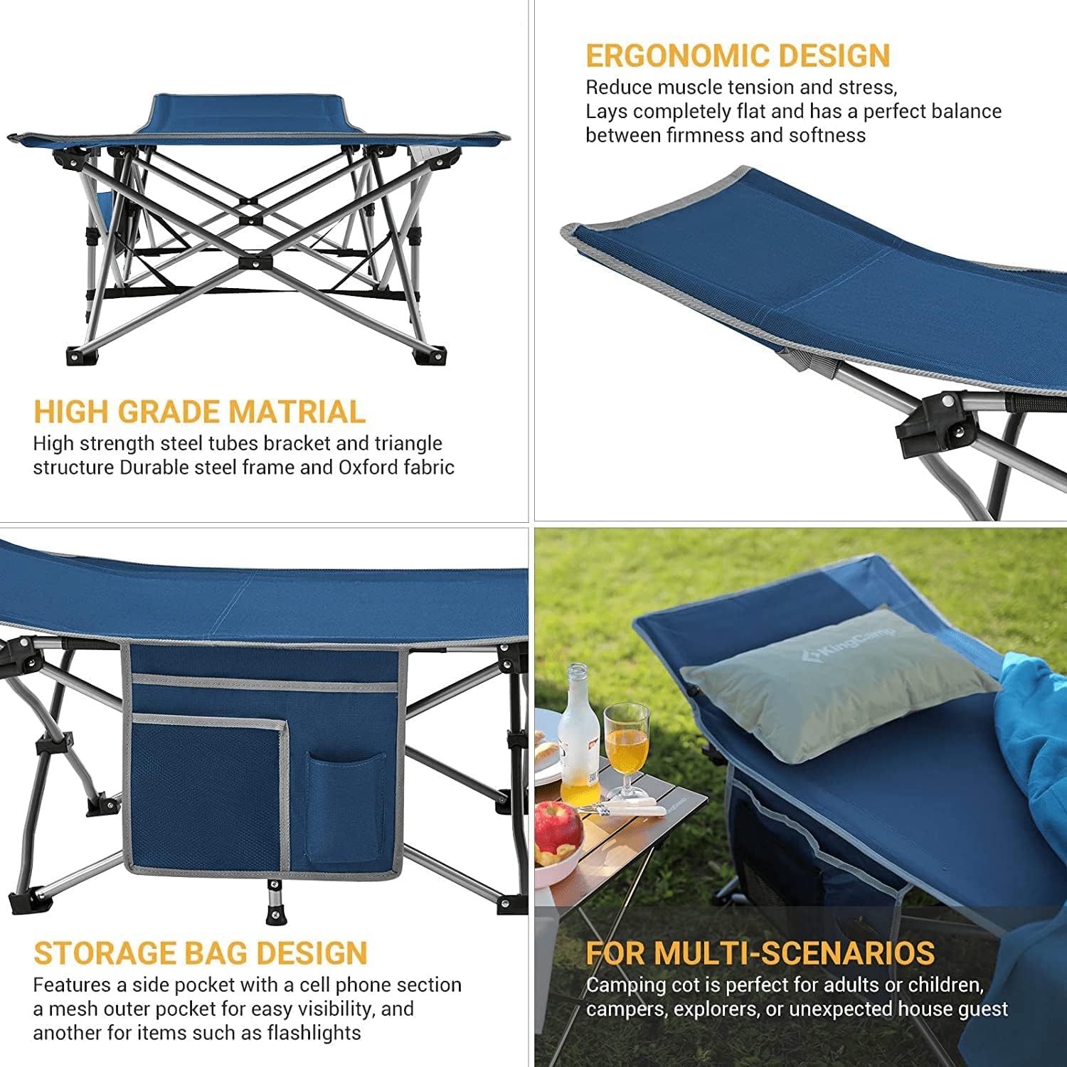 KingCamp Folding Camping Cot, Heavy Duty Portable Single Bed Q172