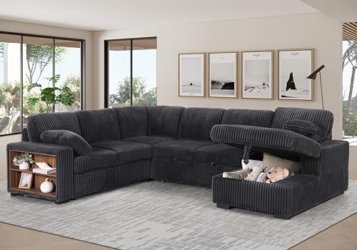 L-Shaped Pull Out Sleep Sofabed with Storage Chaise, Chenille Upholstered X30892