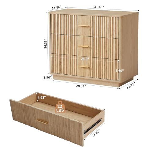 Fluted 5 Drawers Dresser for Bedroom, Wooden Tall Storage, Walnut L1075