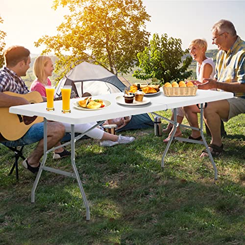 GYMAX 6FT Folding Table, Portable Lightweight Camping Table with Carry Handle Q62396