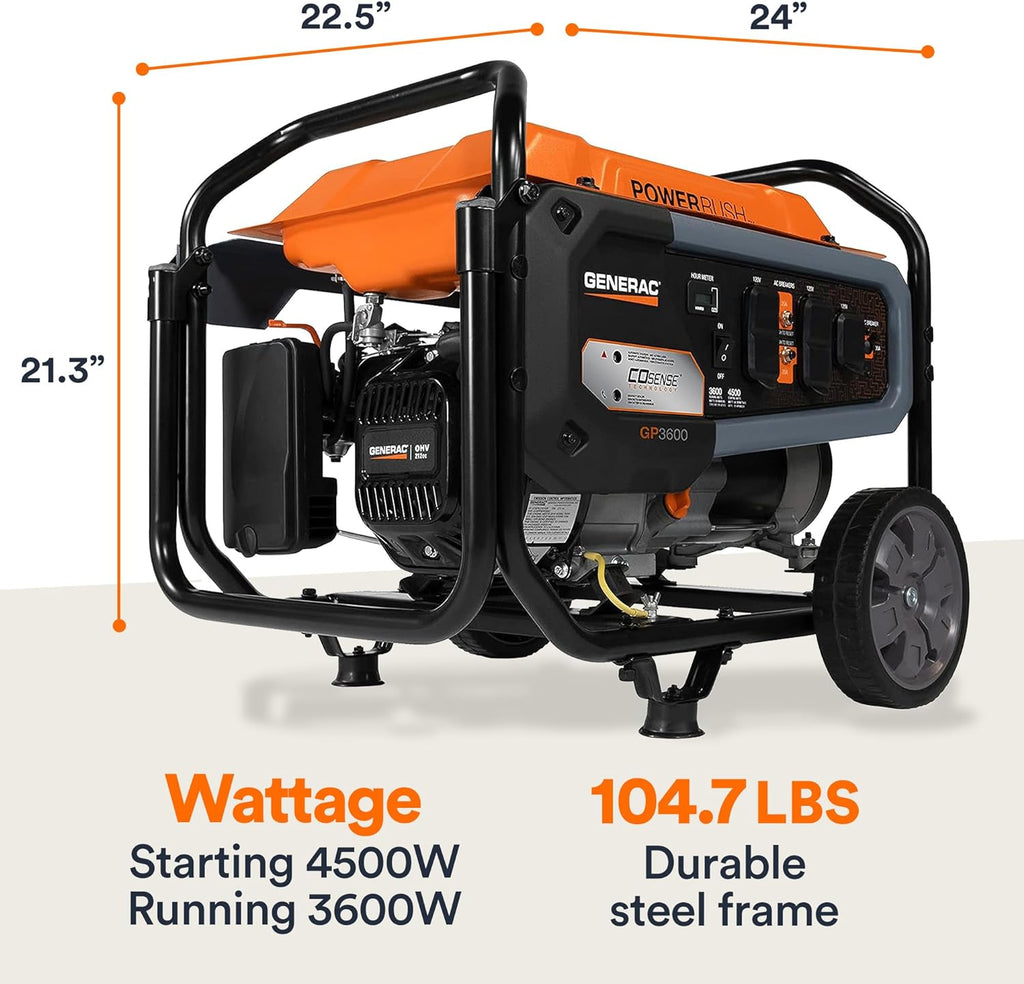 Generac 7678 GP3600 3600-Watt Portable Generator, CARB Compliant, Orange/Black X608276