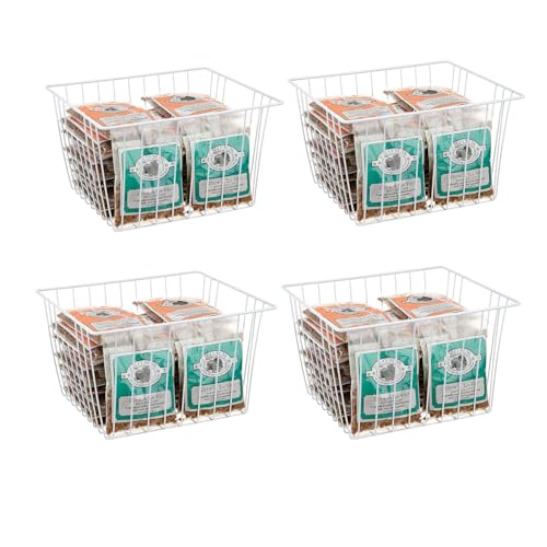 16" Upright Freezer Organizer Baskets, Wire Storage Bins, White, Set of 6 V556519
