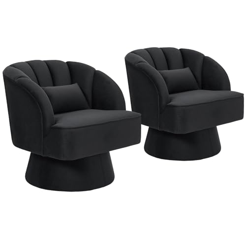 GarveeHome Modern Swivel Barrel Accent Chair, Teddy Fabric Upholstered Armchair, Black W334223