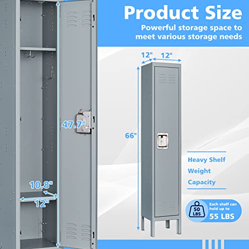 Letaya Metal Lockers 5 Doors 66" Tall Steel Storage Cabinet Gray G40479