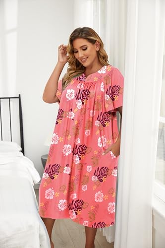 Ekouaer Plus Size Women's Mumu Dress Short Sleeve with Pockets B93116