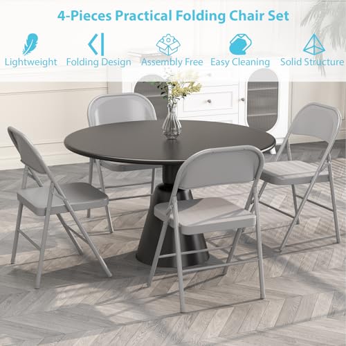 Folding Chairs with Padded Cushion and Back, 4 Pack, Black Q60523