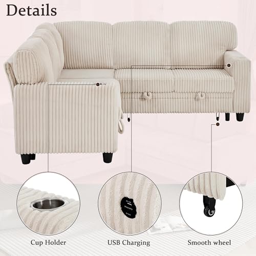 L-Shaped Pull Out Sleep Sofabed with Storage Chaise, Chenille Upholstered X30892