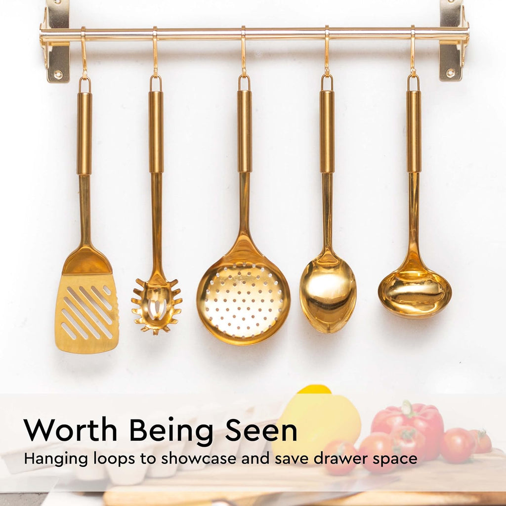 Black and Gold 19-Piece Knife and Cooking Utensil Set with Self Sharpening Block S922