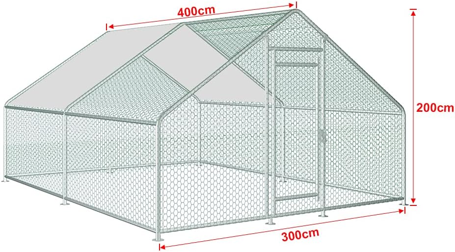 13x10x6.5 FT Metal Chicken Coop Walk-in Run with Waterproof Cover M5091