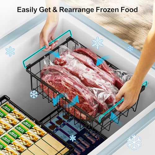 iSPECLE Freezer Organizer Bins 2 Pack, Expandable Stackable for Chest Freezer, Black R10570