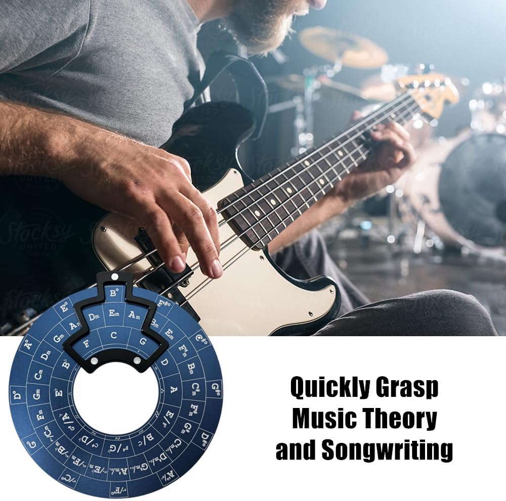 Circle of Fifths Wheel Metal Melody Tool with Guitar Chord Chart and Wooden Stand H2494
